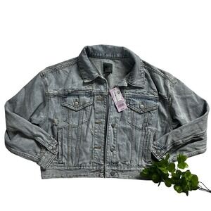 Women's Light Blue Denim Jean Jacket Sz S Button Front Pockets Casual Crooped